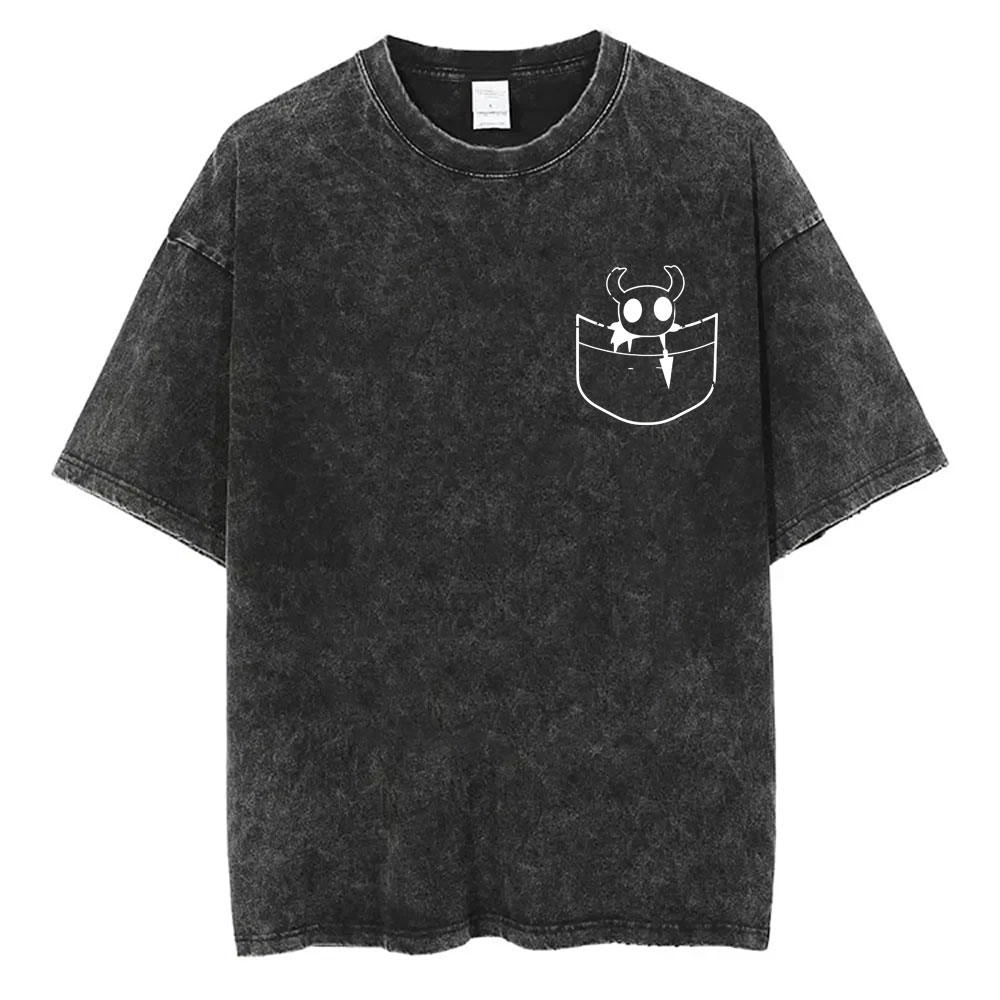 Retro Gaming T Shirt - Lavado vintage jogo oco cavaleiro bolso